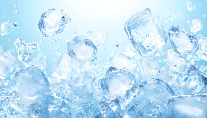 Background material with realistic ice floating up (refreshing, summer, beverages)