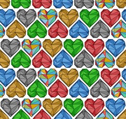 Naklejka premium The seamless background with color crystal hearts. 