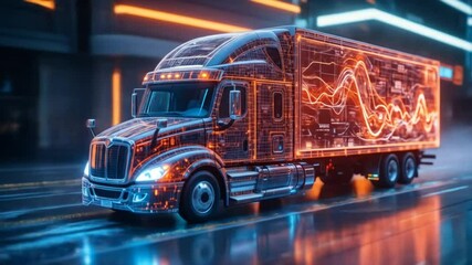 A digital truck hologram representing data-driven fleet analytics and optimization. 4k video - Powered by Adobe