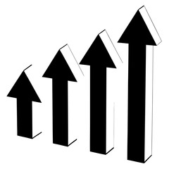 Four black arrows showing growth and progress silhouette vector illustration