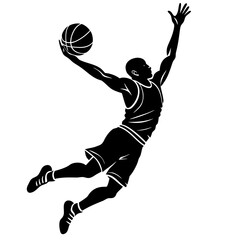 Basketball player jumping with ball silhouette vector illustration