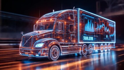 A digital truck hologram representing data-driven fleet analytics and optimization. 4k video - Powered by Adobe
