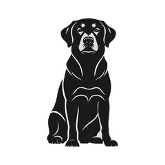 Fototapeta premium Sitting Labrador Retriever dog, a black and white vector logo illustration isolated on a white background.