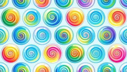 Fototapeta premium Swirling rainbow lollipop pattern on a light blue background candy colorful
