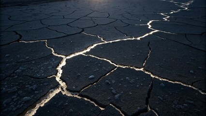 Obraz premium Black Tar Surface with Sharp White Cracks