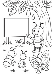 Coloring book aphid teaching other bugs with a board.