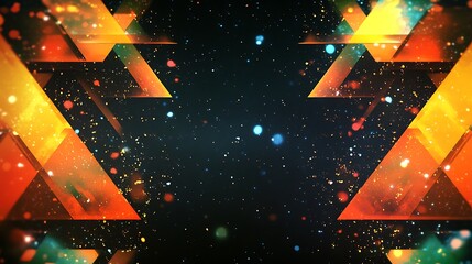 Abstract geometric background with vibrant colors and sparkling particles