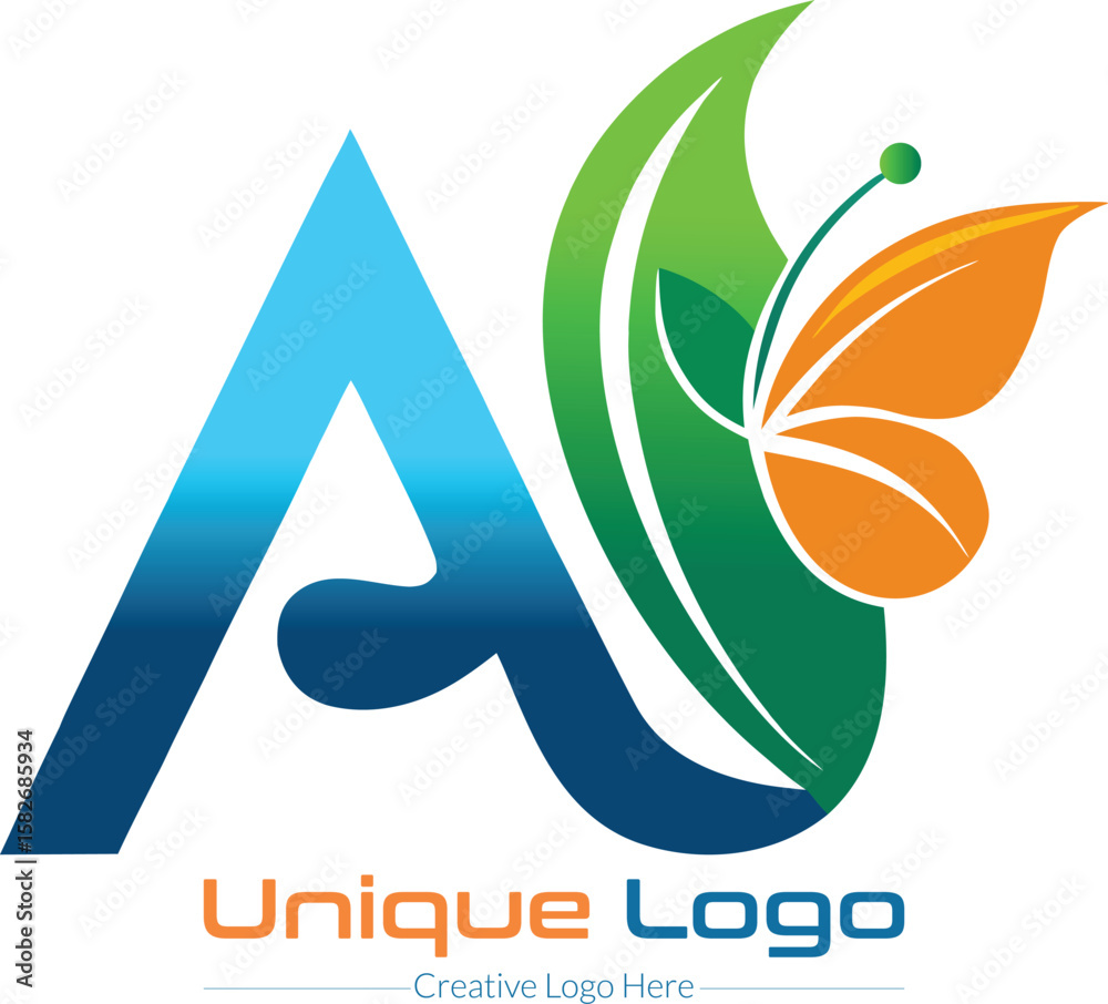 Fototapete abstract letter a logo with a butterfly and leaf design symbolizing growth and nature isolated on tr