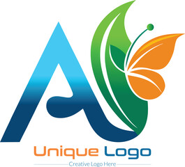 Abstract letter a logo with a butterfly and leaf design symbolizing growth and nature isolated on transparent background