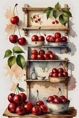 Vintage cherry-themed kitchen decor