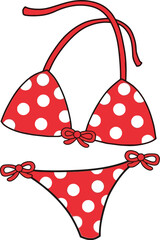Red Polka Dot Bikini – Vector Illustration of Halter Top and Tie-Side Bottoms with White Dot Pattern on Red Fabric © arshadartworks
