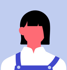 Abstract portrait, Asian woman with bob cut. Faceless young female character, interior poster in minimalistic modern style. Fashion girl face avatar, head, user profile. Flat vector illustration
