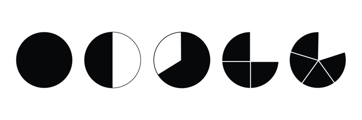Pie chart template from 1 to 5. Set of pizza charts. Diagram wheel parts. Segmented charts . Vector Illustration . EPS 10 . 