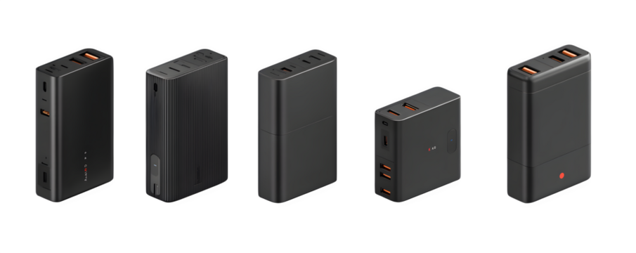Studio-Lit Detailed Premium modular power bank with stack PNG cutout, versatile design element, ideal for graphic design and web banners, royalty-free, mockups, digital downloads