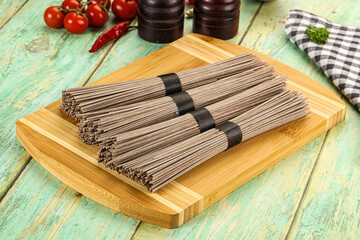 Raw dry bukwheat soba noodles