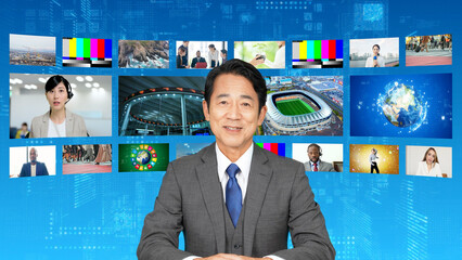 ニュース番組でニュースを報道するアナウンサー