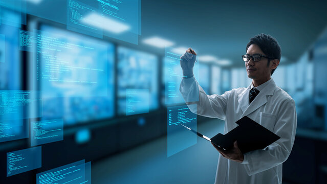 ラボで研究するエンジニアとデジタルテクノロジー