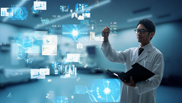 病院で研究する医師と医療テクノロジー