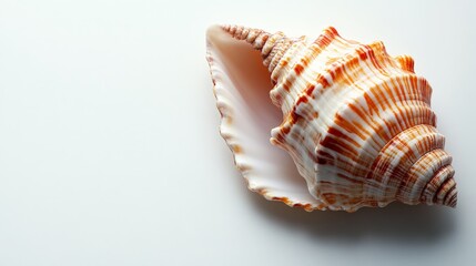 Large triton's trumpet seashell lying on white background
