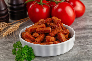 Crunchy croutons heap - roasted bread