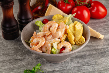 Tasty caesar salad with prawn