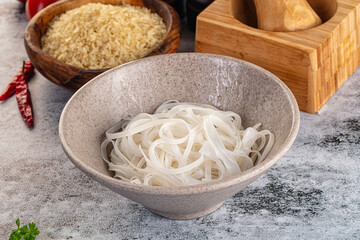 Boiled asian rice pho noodles