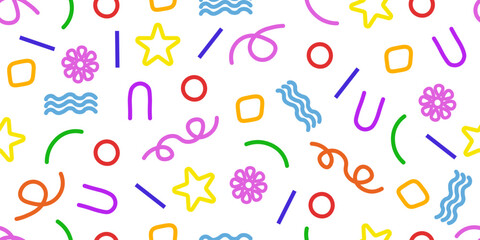 Colored abstract childish wallpaper template design, Scribble swirl twirl vector seamless pattern isolated transparent. Doodle seamless background ready for fabric textile kids room wall decoration