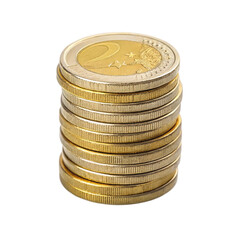Stack of euro coins on transparent