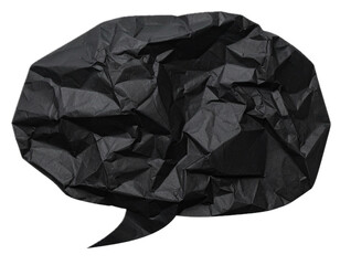 Black speech bubble crumpled paper isolated on transparent background