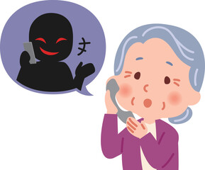 詐欺電話を受けるおばあさん