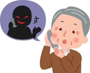 詐欺電話を受けるおじいさん
