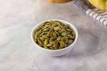 Fresh green pumpkin peeled seeds