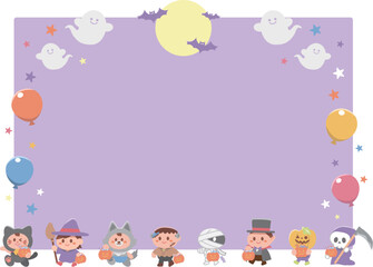 ハロウィンの仮装行列フレームイラスト