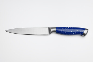 Kitchen knife on a white background. Metal kitchen knife with a metal handle.