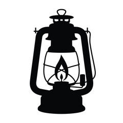 Silhouette of a vintage kerosene lantern with a glowing flame inside