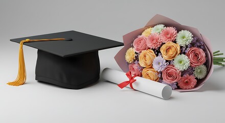 卒業の祝花と学位記