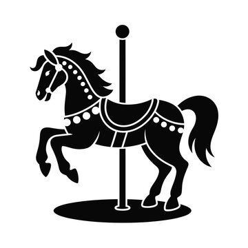 Classic carousel horse silhouette on a pole with decorative elements