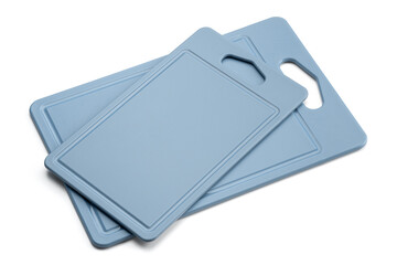 Cutting board. Kitchen plastic blue board on a white background. Kitchenware	
