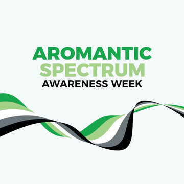 Aromantic Spectrum Awareness Week poster vector illustration. Waving abstract aromantic pride flag ribbon icon. LGBTQIA motion geometric shape. Template for background, banner, card. Important day