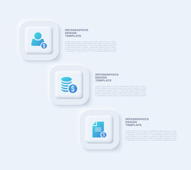 Clean infographic template. Three steps infographic layout in neumorphism style