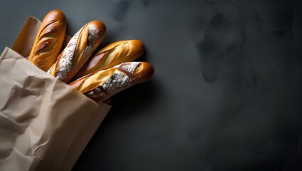 a brown paper bag with fresh, crusty baguettes peeking out