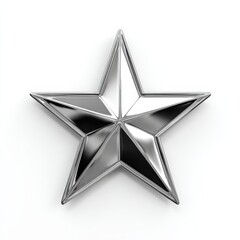 Obraz premium A shiny metallic five-pointed star with a reflective chrome finish on a white background