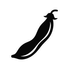 Simple black silhouette of a single pea pod on a white background