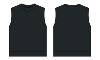Tank top Vector illustration black color template front and back isolated on white background