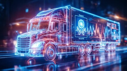 A digital truck hologram representing data-driven fleet analytics and optimization. 4k video - Powered by Adobe