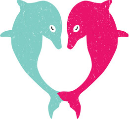 Dolphins forming a heart shape in a cute and charming style.