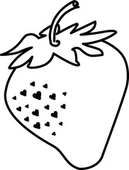 Strawberry with Heart Embellishments in Line Art vector illustration isolated on transparent background