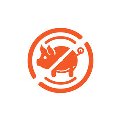 Obraz premium Orange Pig Silhouette in a Circle with a Line Through it Indicating No Pork Products Allowed silhouette This image features