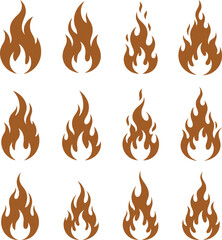 Collection of burning hot fire and flame vector icons, symbols, and illustrations