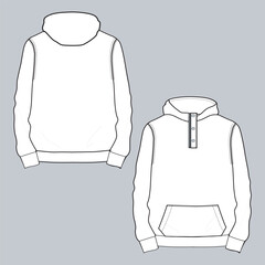 Hoodie Technical drawing fashion flat sketch vector illustration template front and back